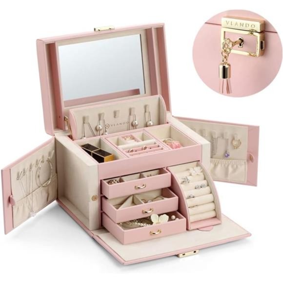 Lockable Jewelry Box Organizers with Key,Small Travel Earrings and Rings Jewelry - Picture 1 of 6